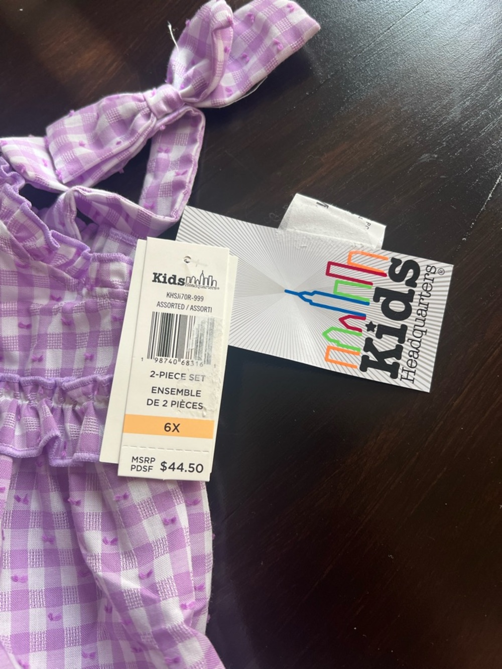 New - Kids Headquarters Purple Gingham Tiered Ruffle Top for Girls | 6X - Picture 6 of 9